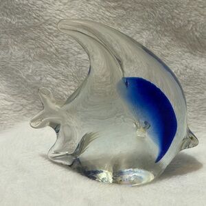 Hand Blown Art Glass Angelfish Paperweight Figurine Clear Blue